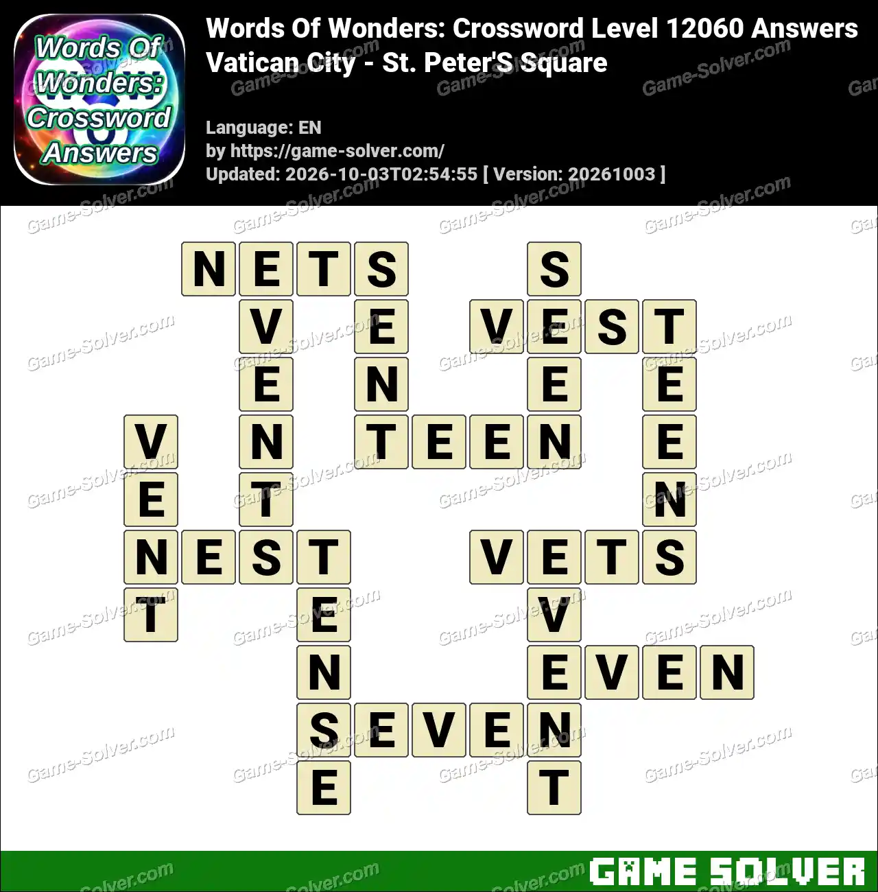 Words Of Wonders: Crossword Level 12060 Answers – Vatican City – St. Peter’S Square